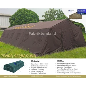 TENDA POSKO SERBAGUNA - TENDA TNI MILITER BARAK - TENDA PENGUNGSI UKURAN 6M X 12M STANDAR TNI 