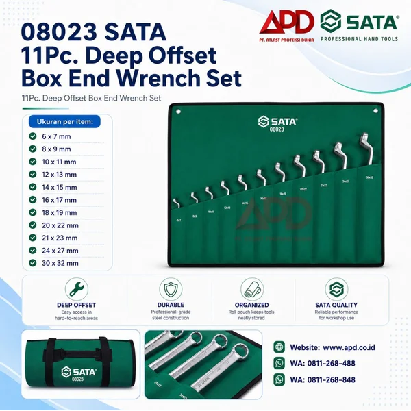 SATA 08023 11Pc. Deep Offset Box End Wrench Set (Tool Set)