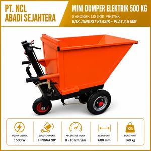 Mini Dumper Elektrik 500Kg 1500W Gerobak Sorong Listrik Bak Jungkit 2.5 mm Heavy Duty