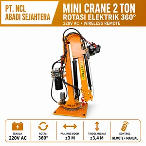Mini Crane Hidrolik Elektrik 2 Ton 220V AC Rotasi 360° Wireless Remote
