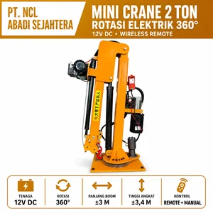 Mini Crane Hidrolik Elektrik 2 Ton 12V DC Rotasi 360° Wireless Remote