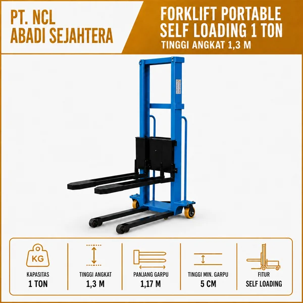 Forklift Portable Self Loading 1 Ton 1.3 / Hand Stacker Electric Naik Mobil