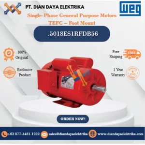 WEG "Single-Phase General Purpose Motors TEFC – Foot Mount" .5018ES1RFDB56 HP 0.5 KW 0.37 RPM 1800 FRAME B56 Motor Listrik