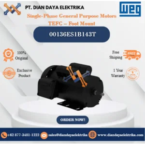 WEG "Single-Phase General Purpose Motors TEFC – Foot Mount" 00136ES1B143T HP 1 KW 0.75 RPM 3600 FRAME F143/5T Motor Listrik