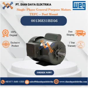 WEG "Single-Phase General Purpose Motors TEFC – Foot Mount" 00136ES1BD56 HP 1 KW 0.75 RPM 3600 FRAME D56 Motor Listrik