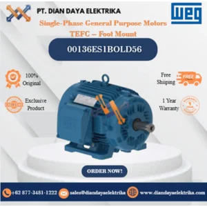 WEG "Single-Phase General Purpose Motors TEFC – Foot Mount" 00136ES1BOLD56	HP 1 KW 0.75 RPM 3600 FRAME D56 Motor Listrik