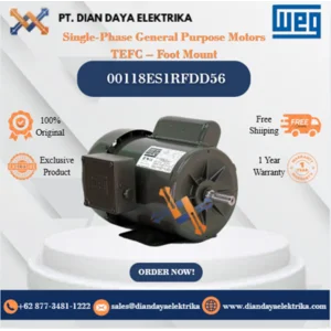 WEG "Single-Phase General Purpose Motors TEFC – Foot Mount" 00156ES1B143T HP 1.5 KW 1.1 RPM 3600 FRAME F143/5T Motor Listrik