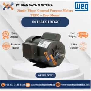 WEG "Single-Phase General Purpose Motors TEFC – Foot Mount" 00156ES1BD56 HP 1.5 KW 1.1 RPM 3600 FRAME D56 Motor Listrik