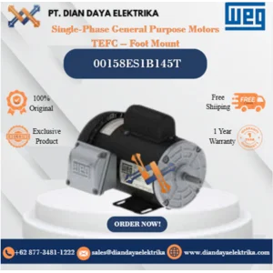 WEG "Single-Phase General Purpose Motors TEFC – Foot Mount" 00158ES1B145T HP 1.5 KW 1.1 RPM 1800 FRAME G143/5T Motor Listrik