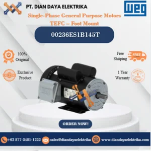 WEG "Single-Phase General Purpose Motors TEFC – Foot Mount" 00236ES1B145T HP 2 KW 1.5 RPM 3600 FRAME G143/5T Motor Listrik