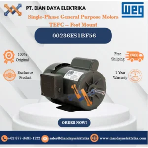 WEG "Single-Phase General Purpose Motors TEFC – Foot Mount" 00236ES1BF56 HP 2 KW 1.5 RPM 3600 FRAME F56H Motor Listrik