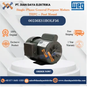 WEG "Single-Phase General Purpose Motors TEFC – Foot Mount" 00236ES1BOLF56 HP 2 KW 1.5 RPM 3600 FRAME F56H Motor Listrik
