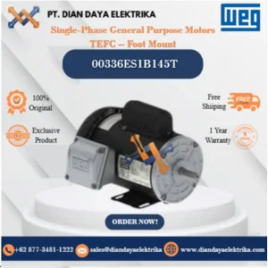 WEG "Single-Phase General Purpose Motors TEFC – Foot Mount" 00336ES1B145T HP 3 KW 2.2 RPM 3600 FRAME G143/5T Motor Listrik