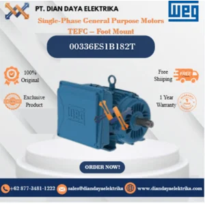 WEG "Single-Phase General Purpose Motors TEFC – Foot Mount" 00336ES1B182T HP 3 KW 2.2 RPM 3600 FRAME W182T Motor Listrik