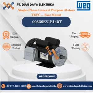 WEG "Single-Phase General Purpose Motors TEFC – Foot Mount" 00336ES1E145T HP 3 KW 2.2 RPM 3600 FRAME G143/5T Motor Listrik
