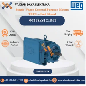 WEG "Single-Phase General Purpose Motors TEFC – Foot Mount" 00318ES1C184T HP 3 KW 2.2 RPM 1800 FRAME 184T Motor Listrik
