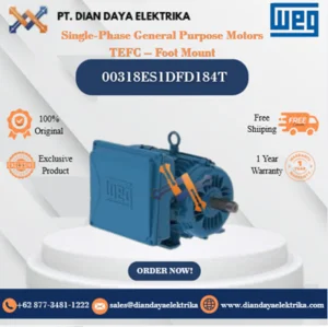 WEG "Single-Phase General Purpose Motors TEFC – Foot Mount" 00318ES1DFD184T HP 3 KW 2.2 RPM 1800 FRAME W182/4T Motor Listrik