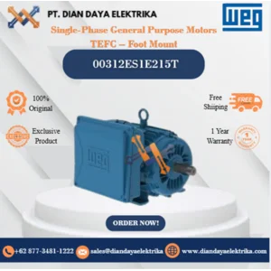 WEG "Single-Phase General Purpose Motors TEFC – Foot Mount" 00312ES1E215T HP 3 KW 2.2 RPM 1200 FRAME W213/5T Motor Listrik