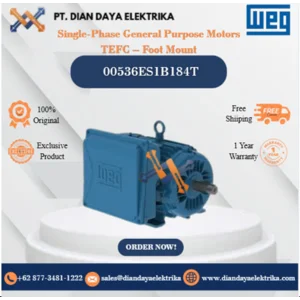 WEG "Single-Phase General Purpose Motors TEFC – Foot Mount" 00536ES1B184T HP 5 KW 3.7 RPM 3600 FRAME 184T Motor Listrik