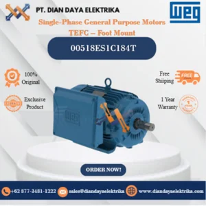 WEG "Single-Phase General Purpose Motors TEFC – Foot Mount" 00518ES1C184T HP 5 KW 3.7 RPM 1800 FRAME 184T Motor Listrik