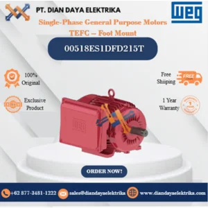 WEG "Single-Phase General Purpose Motors TEFC – Foot Mount" 00518ES1DFD215T HP 5 KW 3.7 RPM 1800 FRAME W213/5T Motor Listrik