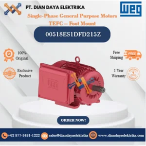 WEG "Single-Phase General Purpose Motors TEFC – Foot Mount" 00518ES1DFD215Z HP 5 KW 3.7 RPM 1800 FRAME W213/5TZ Motor Listrik