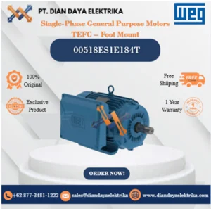 WEG "Single-Phase General Purpose Motors TEFC – Foot Mount" 00518ES1E184T HP 5 KW 3.7 RPM 1800 FRAME 184T Motor Listrik