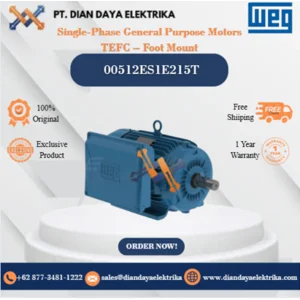 WEG "Single-Phase General Purpose Motors TEFC – Foot Mount" 00512ES1E215T HP 5 KW 3.7 RPM 1200 FRAME 215T Motor Listrik