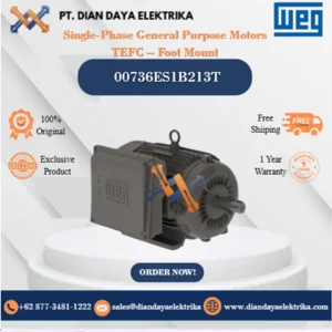 WEG "Single-Phase General Purpose Motors TEFC – Foot Mount" 00736ES1B213T HP 7.5 KW 5.5 RPM 3600 FRAME 213T Motor Listrik