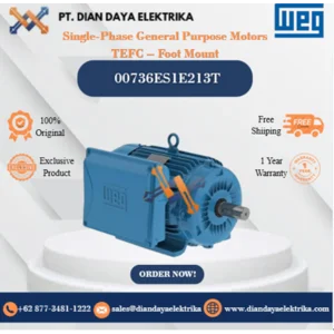 WEG "Single-Phase General Purpose Motors TEFC – Foot Mount" 00736ES1E213T HP 7.5 KW 5.5 RPM 3600 FRAME 213T Motor Listrik