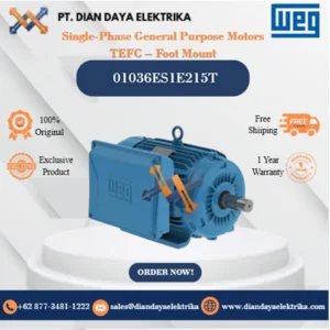 WEG "Single-Phase General Purpose Motors TEFC – Foot Mount" 01036ES1E215T HP 10 KW 7.5 RPM 3600 FRAME 215T Motor Listrik