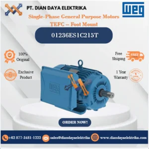 WEG "Single-Phase General Purpose Motors TEFC – Foot Mount" 01236ES1C215T HP 12.5 KW 9.2 RPM 3600 FRAME 215T Motor Listrik