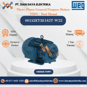 WEG "Three-Phase General Purpose Motors TEFC - Foot Mount" 00152ET3E182T-W22 HP 1.5 KW 1.1 RPM 1200 FRAME 182/4T Motor Listrik