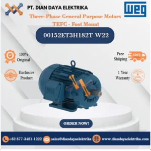 WEG "Three-Phase General Purpose Motors TEFC - Foot Mount" 00152ET3H182T-W22 HP 1.5 KW 1.1 RPM 1200 FRAME 182/4T Motor Listrik