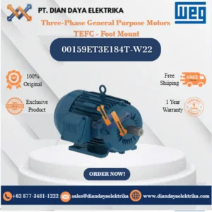 WEG "Three-Phase General Purpose Motors TEFC - Foot Mount" 00159ET3E184T-W22 HP 1.5 KW 1.1 RPM 900 FRAME 182/4T Motor Listrik