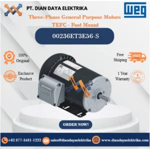 WEG "Three-Phase General Purpose Motors  TEFC - Foot Mount" 00236ET3E56-S HP 2 KW 1.5 RPM 3600 FRAME 56H Motor Listrik