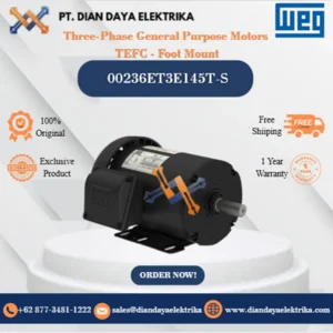 WEG "Three-Phase General Purpose Motors TEFC - Foot Mount" 00236ET3E145T-S HP 2 KW 1.5 RPM 3600 FRAME 143/5T Motor Listrik