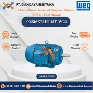 WEG "Three-Phase General Purpose Motors TEFC - Foot Mount" 00236ET3H145T-W22 HP 2 KW 1.5 RPM 3600 FRAME 143/5T Motor Listrik