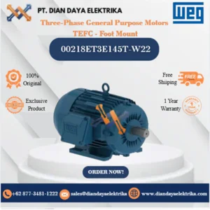 WEG "Three-Phase General Purpose Motors TEFC - Foot Mount" 00218ET3E145T-W22 HP 2 KW 1.5 RPM 1800 FRAME 143/5T Motor Listrik