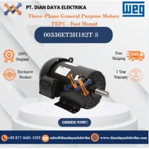 WEG "Three-Phase General Purpose Motors TEFC - Foot Mount" 00336ET3H182T-S HP 3 KW 2.2 RPM 3600 FRAME 182/4T Motor Listrik