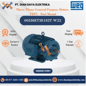 WEG "Three-Phase General Purpose Motors TEFC - Foot Mount" 00336ET3E182T-W22 HP 3 KW 2.2 RPM 3600 FRAME 182/4T Motor Listrik