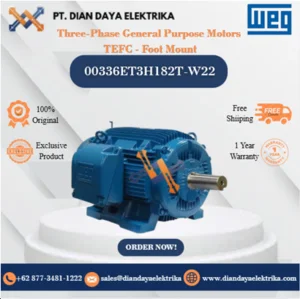 WEG "Three-Phase General Purpose Motors TEFC - Foot Mount" 00336ET3H182T-W22 HP 3 KW 2.2 RPM 3600 FRAME 182/4T Motor Listrik