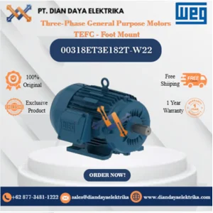 WEG "Three-Phase General Purpose Motors  TEFC - Foot Mount" 00318ET3E182T-W22 HP 3 KW 2.2 RPM 1800 FRAME 182/4T Motor Listrik
