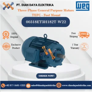 WEG "Three-Phase General Purpose Motors  TEFC - Foot Mount" 00318ET3H182T-W22 HP 3 KW 2.2 RPM 1800 FRAME 182/4T Motor Listrik