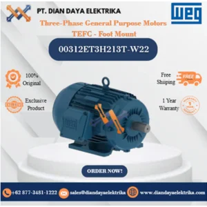 WEG "Three-Phase General Purpose Motors  TEFC - Foot Mount" 00312ET3H213T-W22 HP 3 KW 2.2 RPM 1200 FRAME 213/5T Motor Listrik
