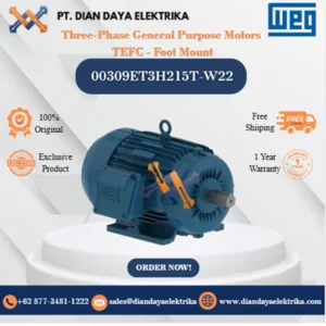 WEG "Three-Phase General Purpose Motors  TEFC - Foot Mount" 00309ET3H215T-W22 HP 3 KW 2.2 RPM 900 FRAME 213/5T Motor Listrik
