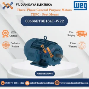 WEG "Three-Phase General Purpose Motors TEFC - Foot Mount" 00536ET3E184T-W22 HP 5 KW 3.7 RPM 3600 FRAME 182/4T Motor Listrik