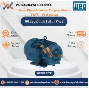 WEG "Three-Phase General Purpose Motors  TEFC - Foot Mount" 00536ET3H184T-W22	HP 5 KW 3.7 RPM 3600 FRAME 182/4T Motor Listrik