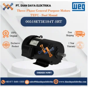 WEG "Three-Phase General Purpose Motors  TEFC - Foot Mount" 00518ET3E184T-SRT HP 5 KW 3.7 RPM 1800 FRAME 182/4T Motor Listrik