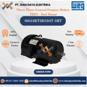 WEG "Three-Phase General Purpose Motors  TEFC - Foot Mount" 00518ET3H184T-SRT HP 5 KW 3.7 RPM 1800 FRAME 182/4T Motor Listrik